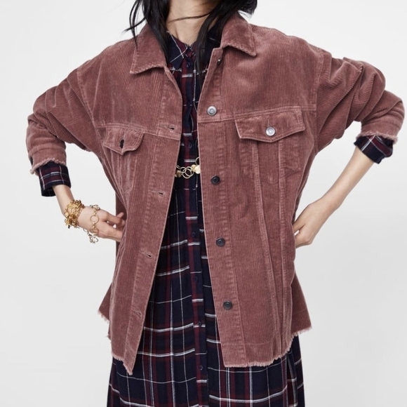 Zara corduroy shirt jacket shacket xs pink - Picture 2 of 14